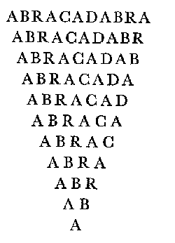 Abracadabra written as a descending triangle