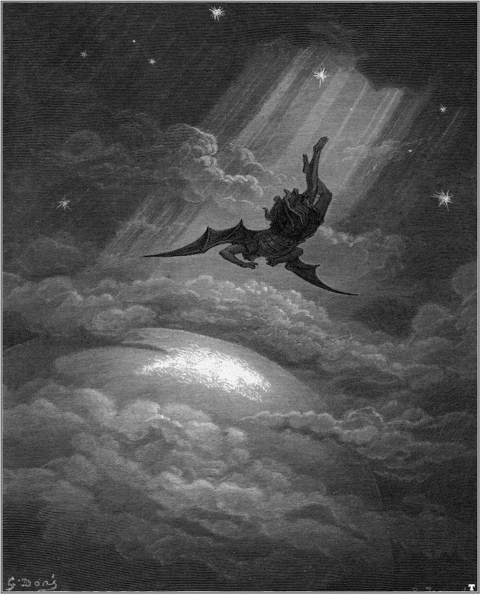 Gustave Doré engraving of the fall of Lucifer from Paradise Lost