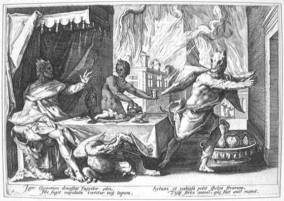 Hendrick Goltzius engraving of Lycaon turned into a wolf, 1589